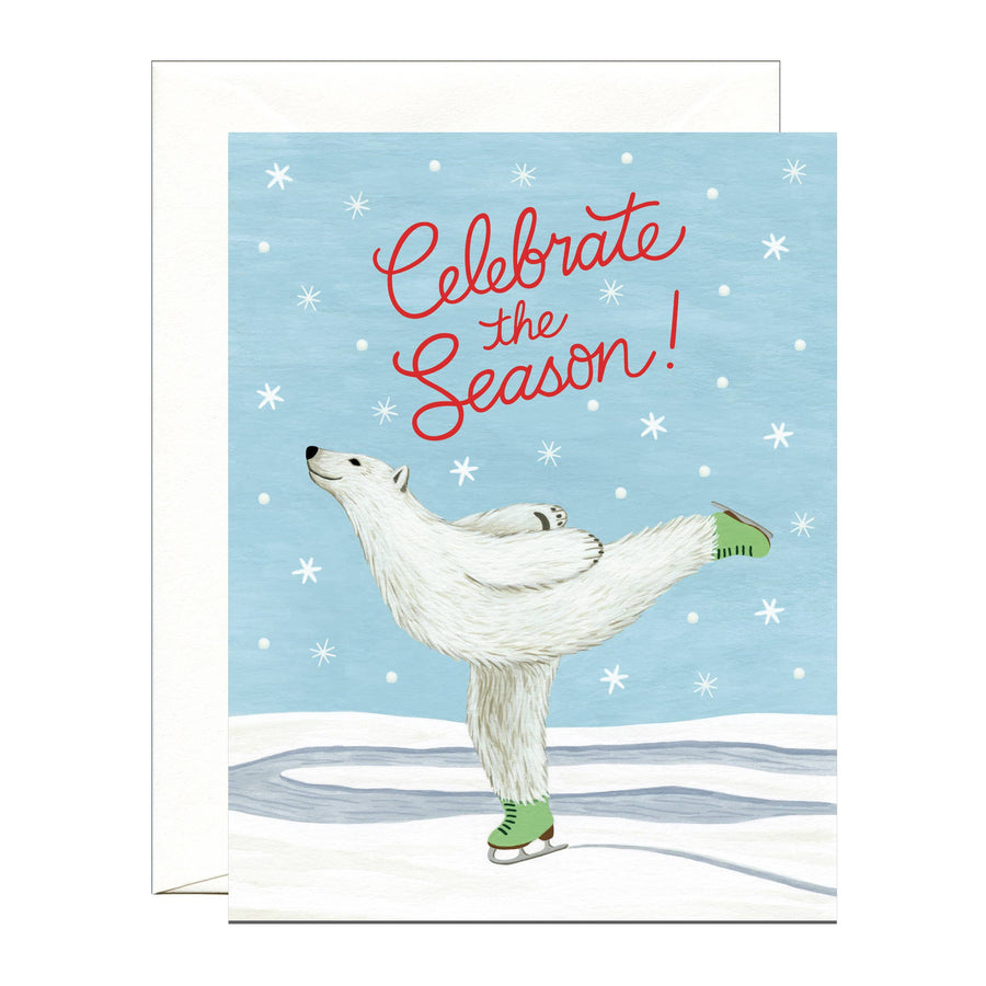 Yeppie Paper Holiday Polar Bear Ice Skating Winter Holiday Card