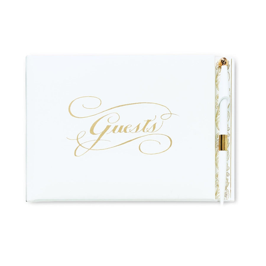 C.R. Gibson Guest Book White Guest Book with Pen - Gold