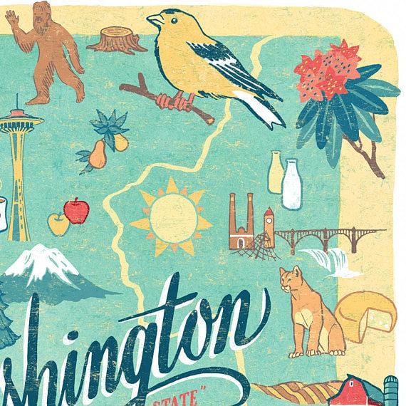 Chandler O'Leary Art Print Washington State Map Print