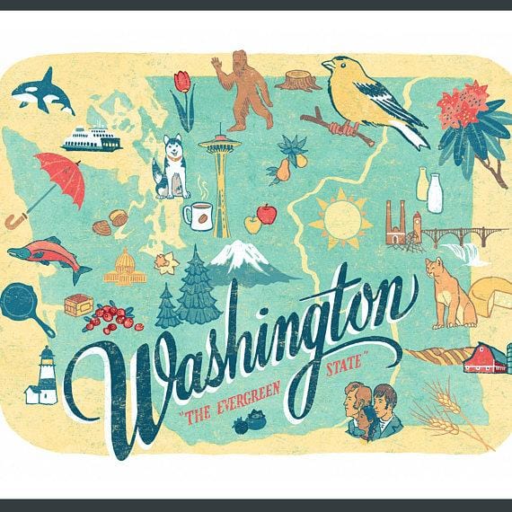 Chandler O'Leary Art Print Washington State Map Print
