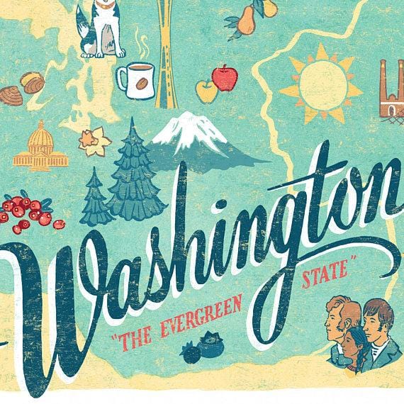 Chandler O'Leary Art Print Washington State Map Print