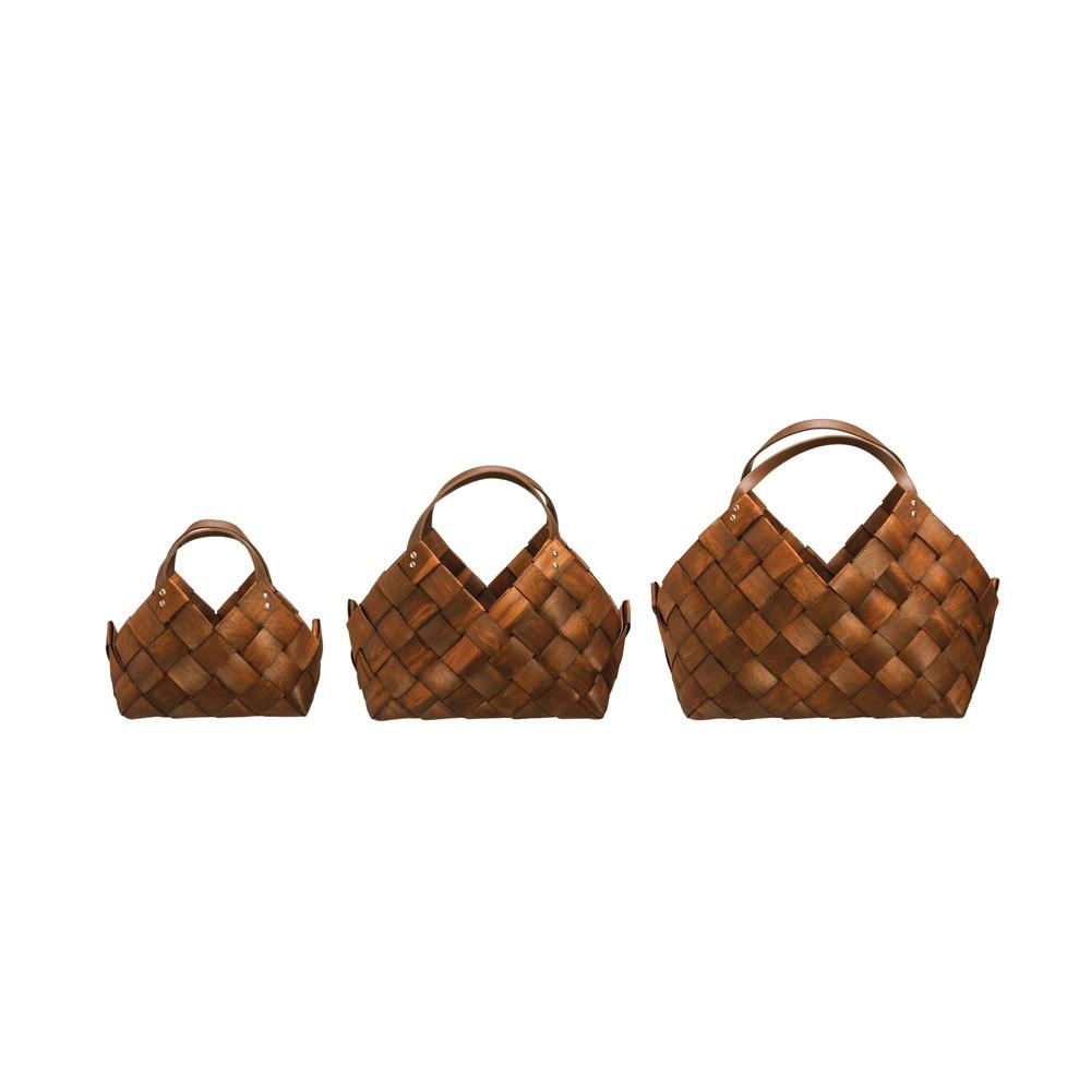 Seagrass Baskets with Leather Handles Basket Creative Coop