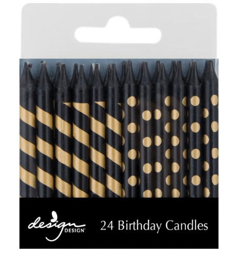 Design Design Birthday Candles Black with Gold Stripes & Dots Birthday Candles
