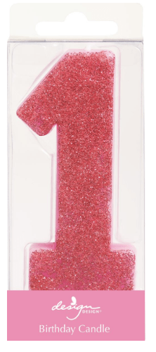 Design Design Birthday Candles Pink Glitter 1 Candle
