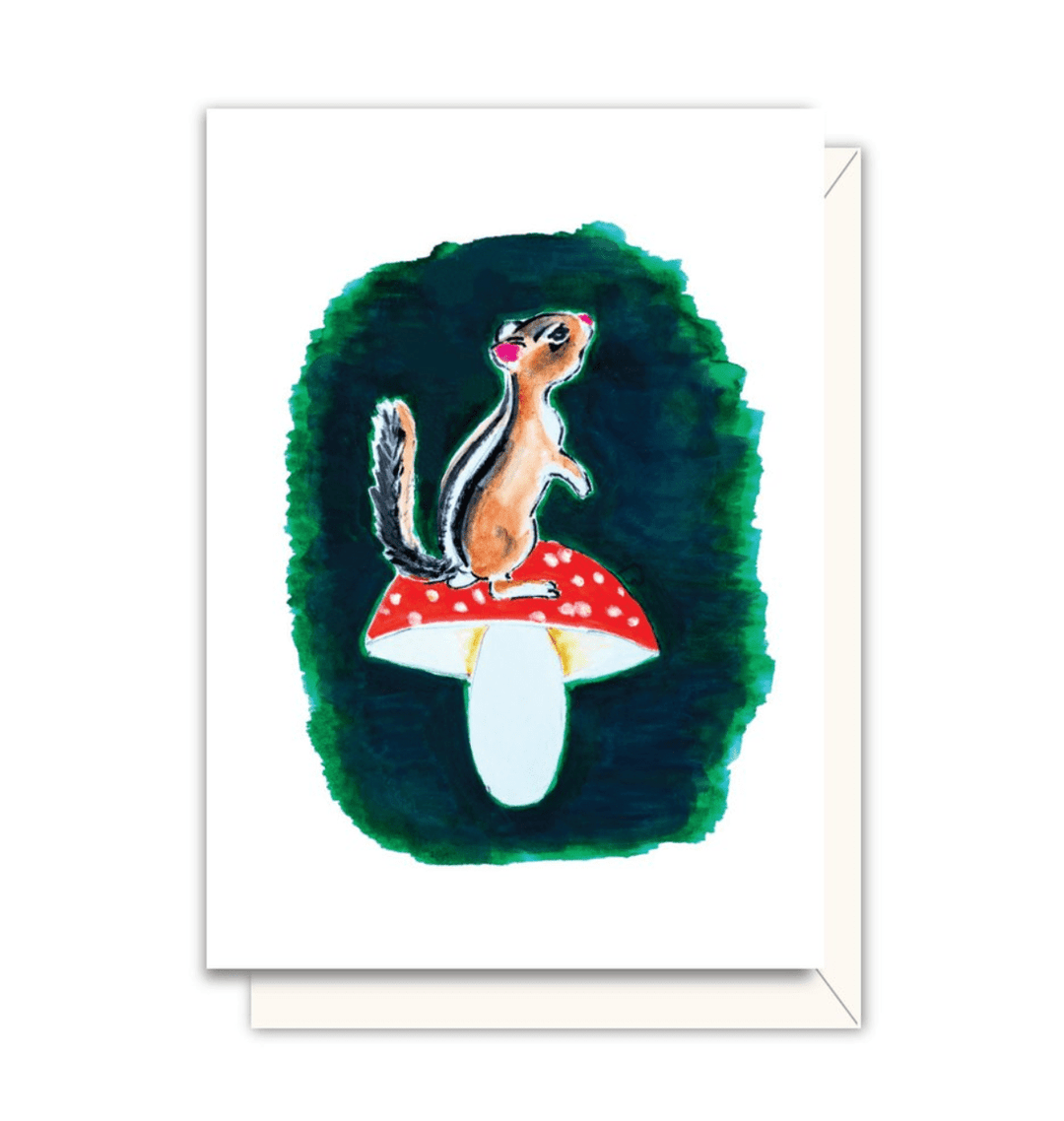 Driscoll Designs Single Card Chipmunk on a Mushroom Enclosure Card