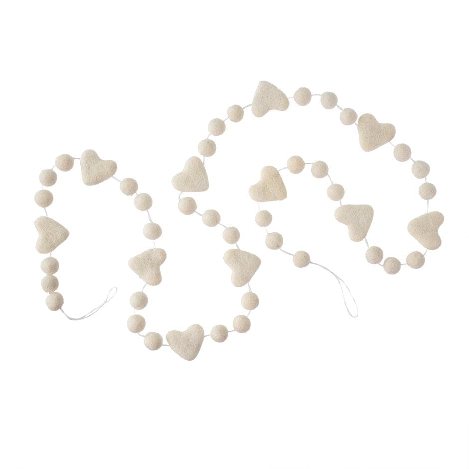 Indaba Garland Felt Heart Pom Pom Garland - White
