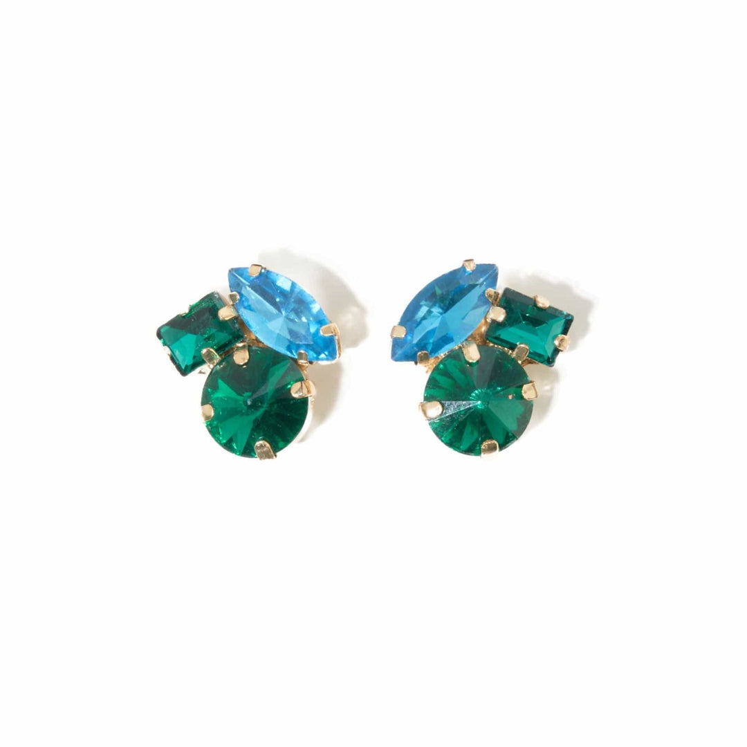 Ink + Alloy Earrings Green & Blue Crystal Cluster Earring