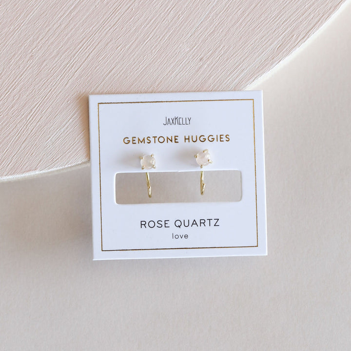 JaxKelly Earrings Rose Quartz Huggies