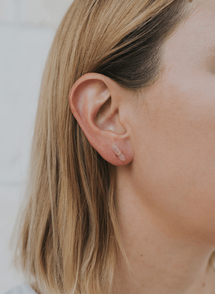 JaxKelly Jewelry Rose Quartz Mineral Point Studs