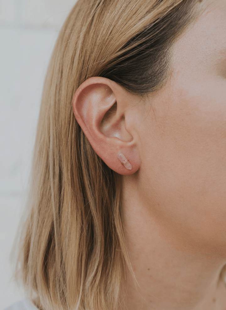 JaxKelly Jewelry Rose Quartz Mineral Point Studs