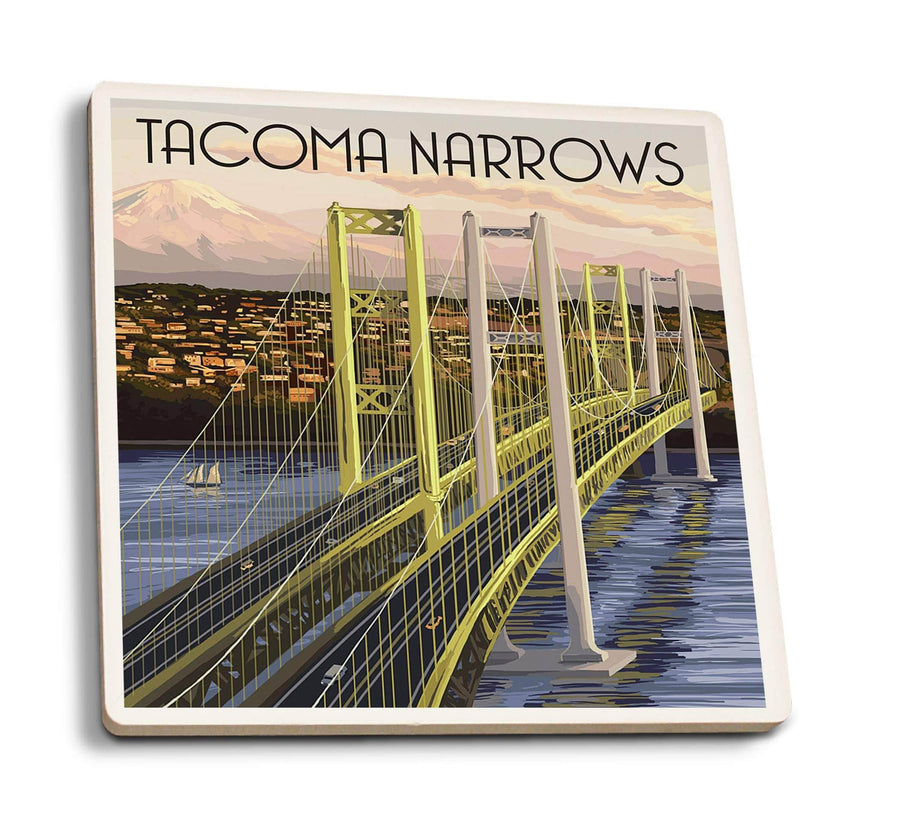Lantern Press Coasters Tacoma Narrows Bridge and Rainier Coaster