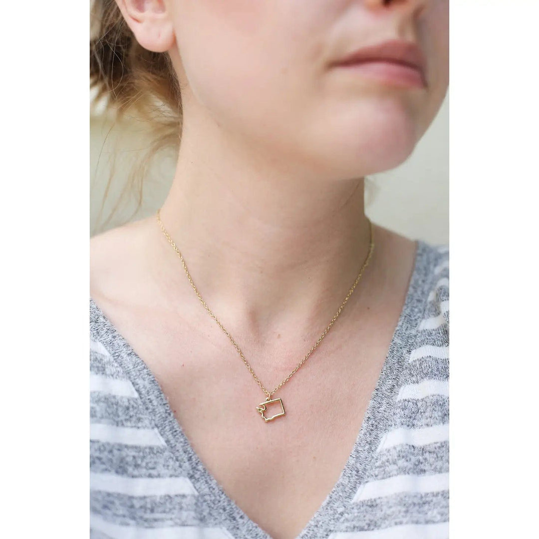 Lucky Feather Necklace State Necklace - Gold - Washington