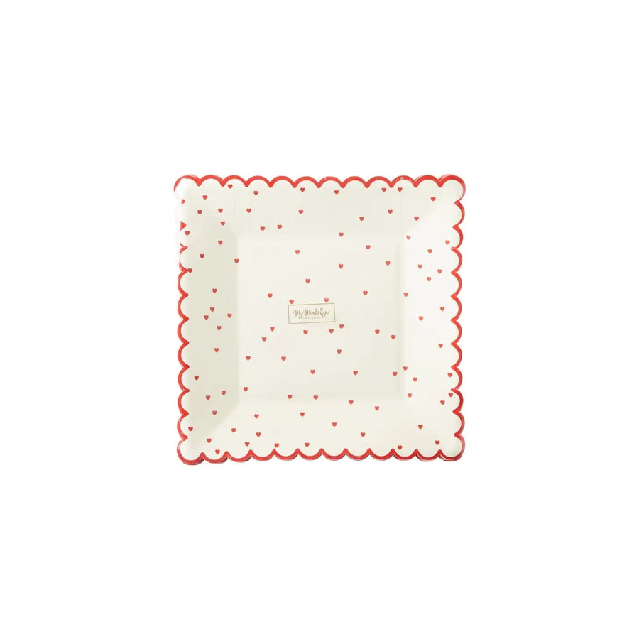 My Mind's Eye Party Supplies Valentine Red Scattered Heart Scalloped 8" Plate