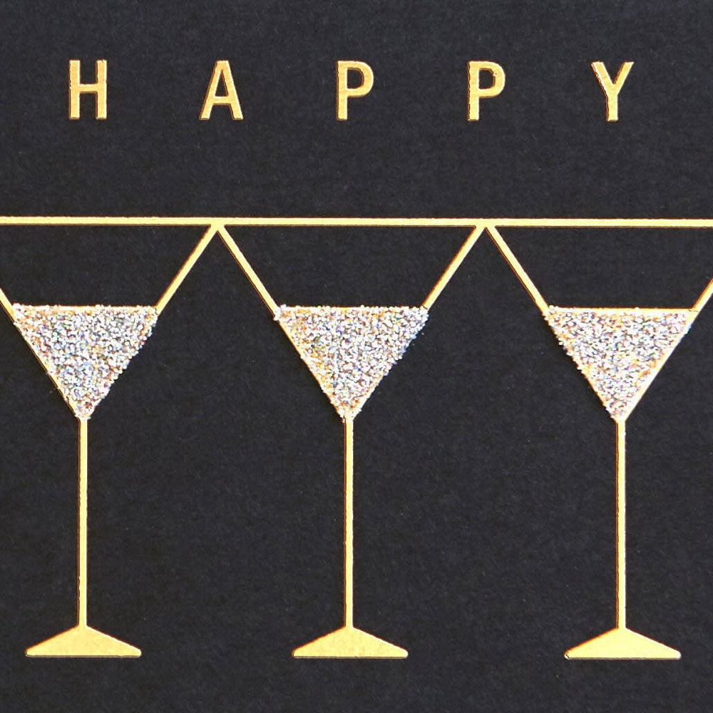 Niquea.D Card Row of Martinis on Black Birthday Card