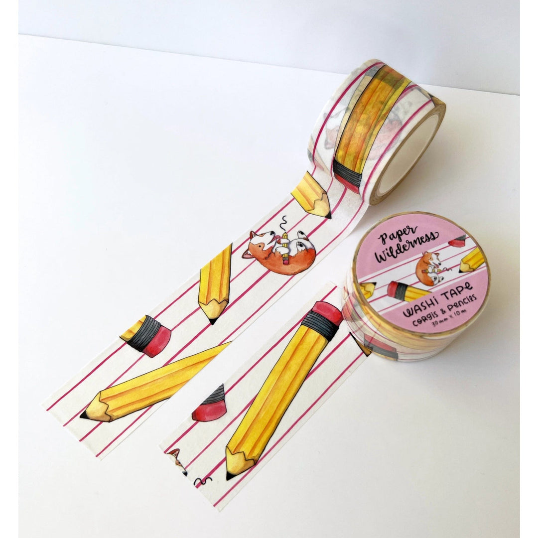 Paper Wilderness Tape Corgis and Pencils 30mm Washi Tape