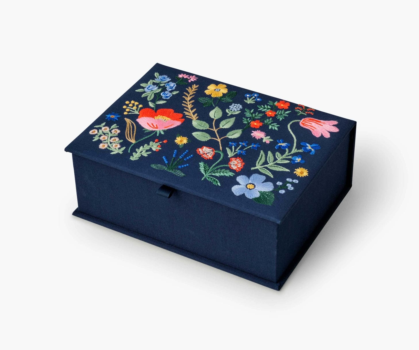 Large Embroidered Floral Keepsake Box with Semi Precious Gemstones