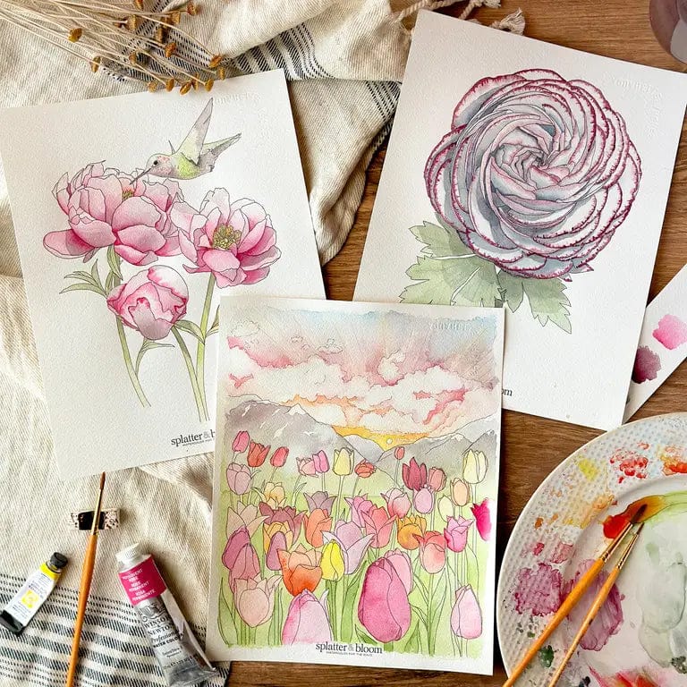 Watercolor Painting Kit - Spring Florals, Beginner Skill Level