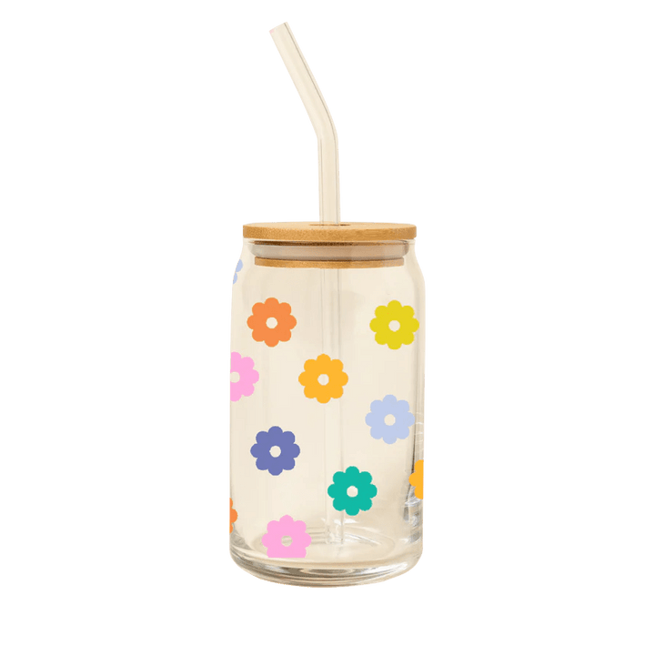Talking Out Of Turn Drinkware Daisy Can Glass w/Lid + Straw
