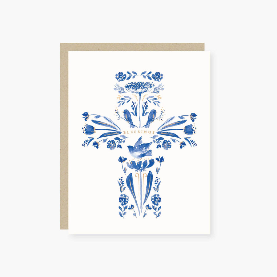 2021 Co. Cards Blessings Blue Floral Cross Religious Card