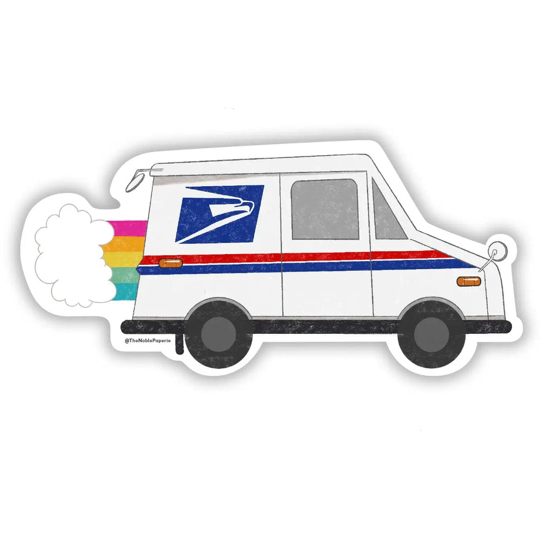 The Noble Paperie Sticker Rainbow Mail Truck | USPS Snail Mail Post Office Sticker