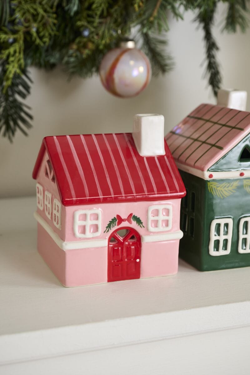 Accent Decor Holiday Decor Merrivale House Figurine - Pink