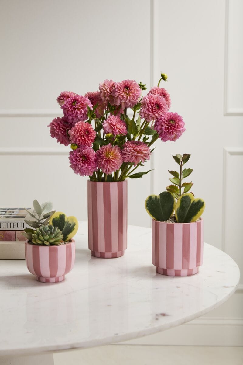 Accent Decor Pots & Planters Pink Striped Pot 5"x 5.25"