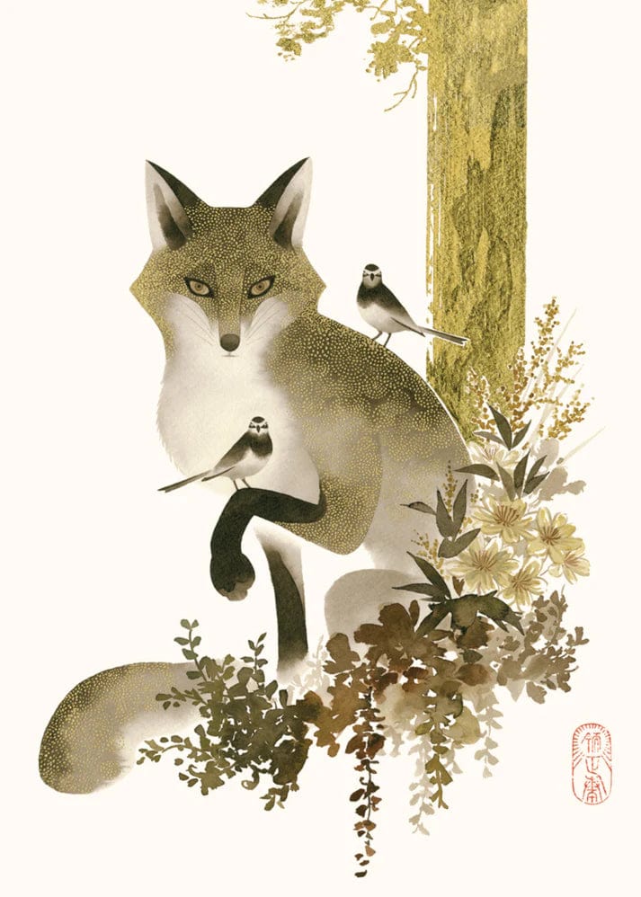 Allport Card Fox & Birds Birthday Card