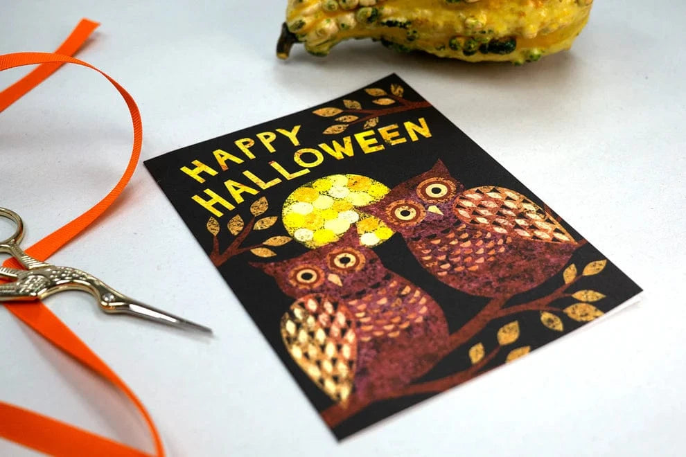 Allport Holiday Big Moon Halloween Owl Card