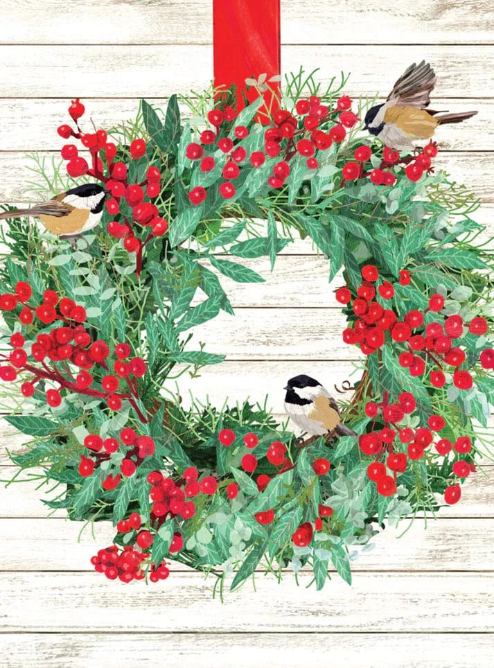 Allport Holiday Chickadees in Wreath Boxed Holiday Cards