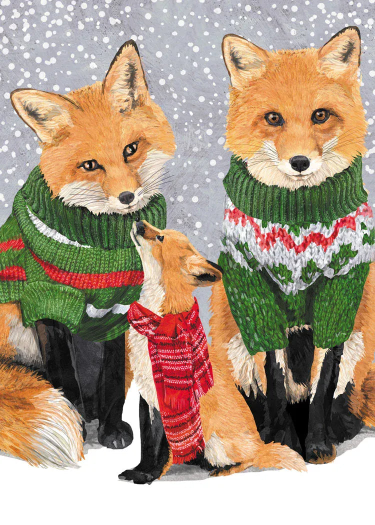 Allport Holiday Fox Family Boxed Holiday Cards