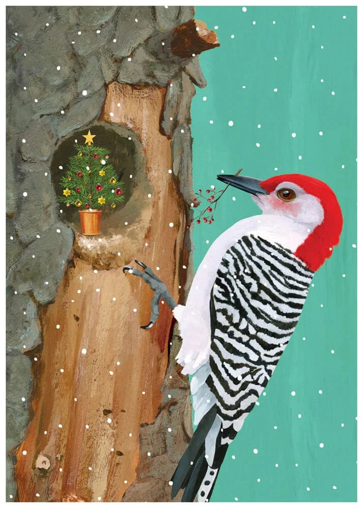 Allport Holiday Woodpecker Deck the Halls Single Holiday Card