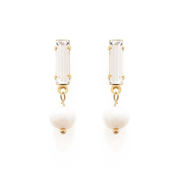 Amano Studio Earrings Baguette Crystal with Pearl Stud Earrings