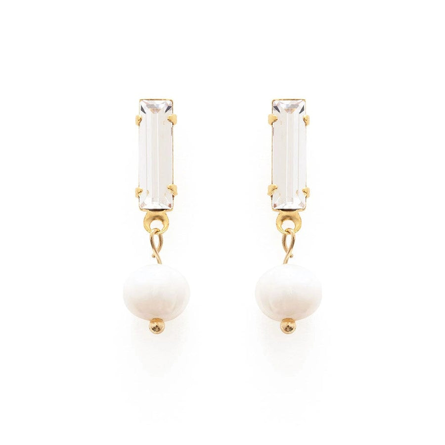 Amano Studio Earrings Baguette Crystal with Pearl Stud Earrings