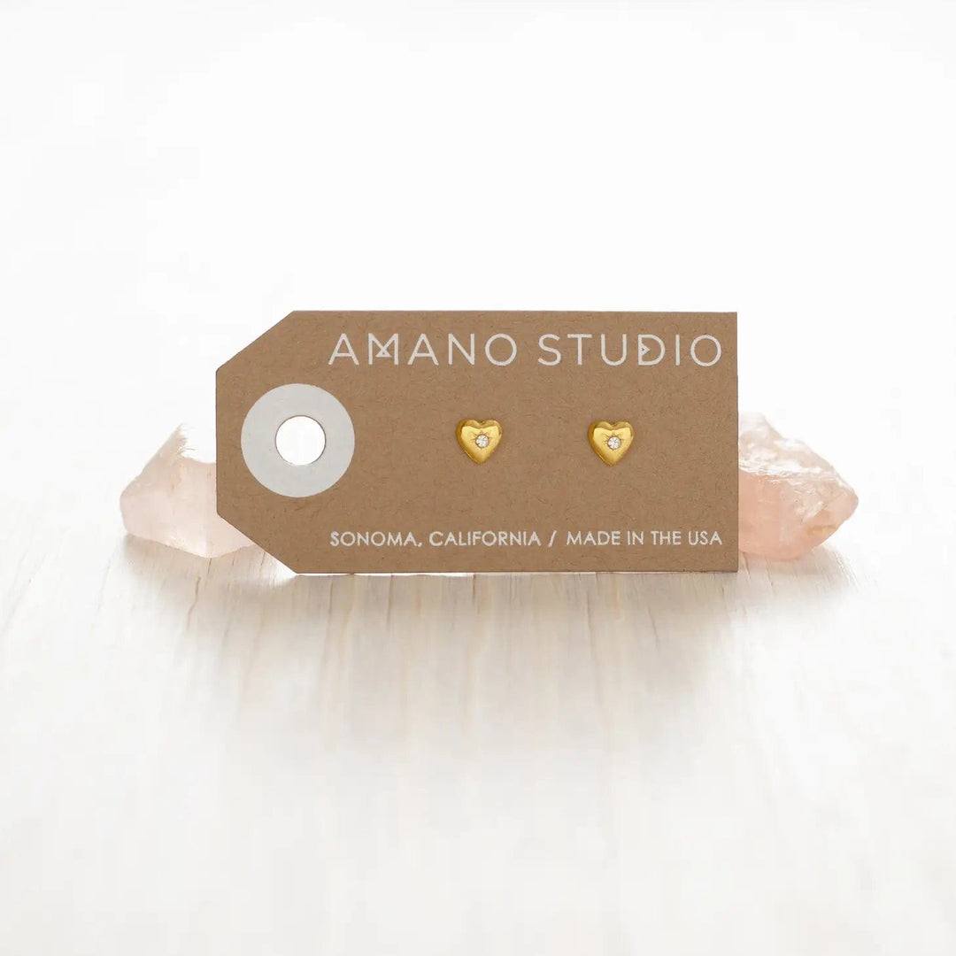 Amano Studio Earrings Heart Studs with Crystal Stud Earrings