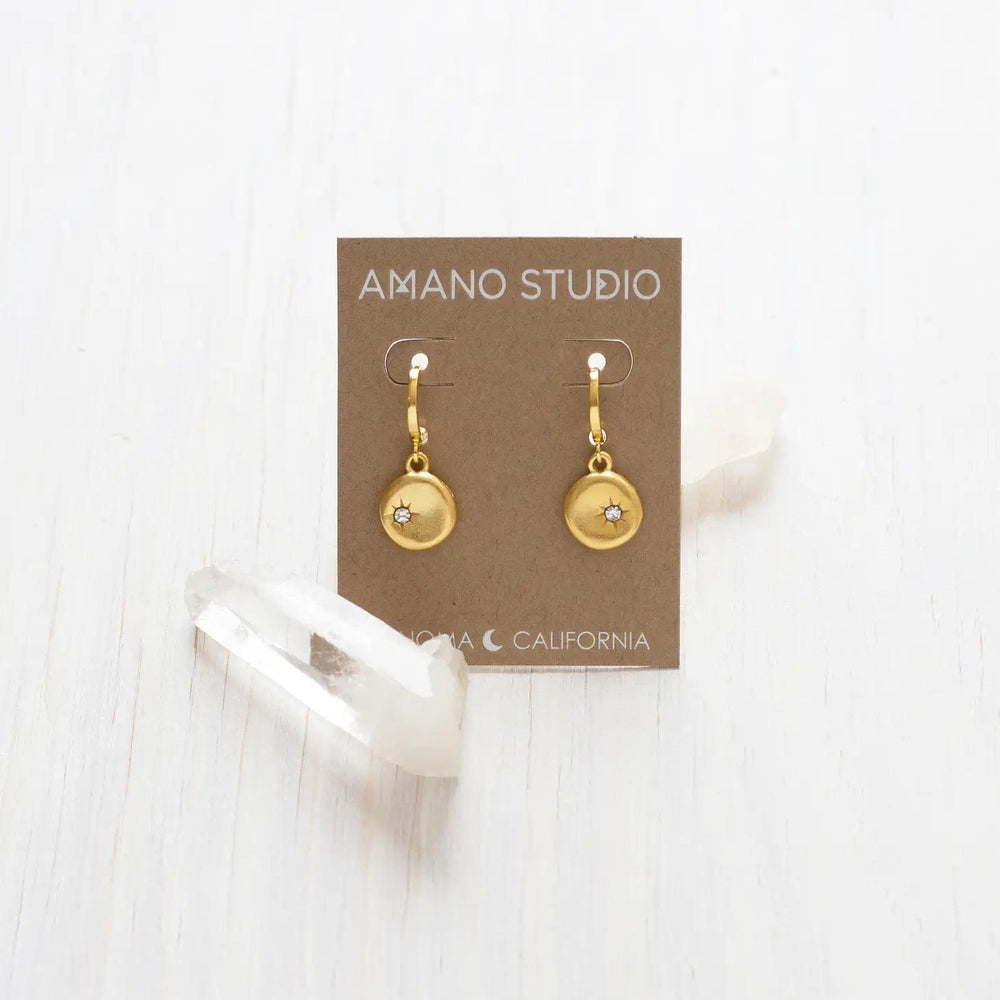 Amano Studio Earrings North Star Coin Huggies - Crystal