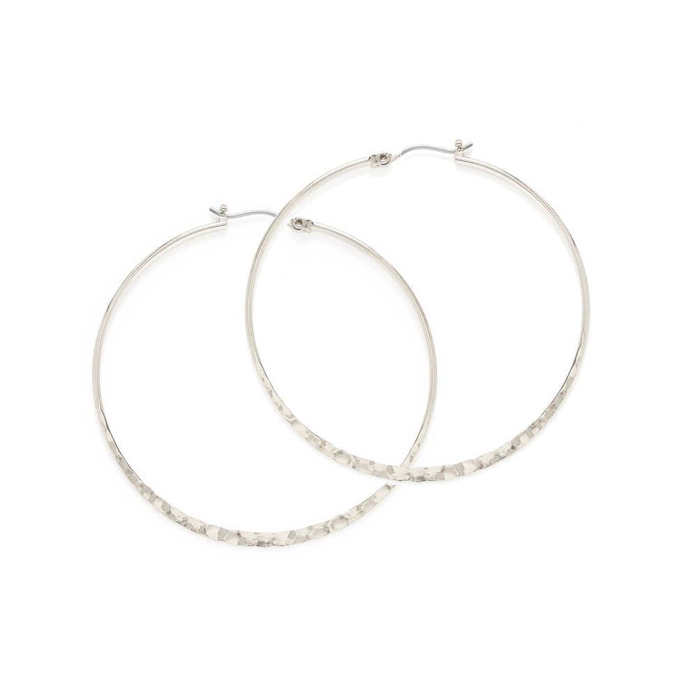 Amano Studio Earrings Silver 1.5" Hammered Hoop Earrings