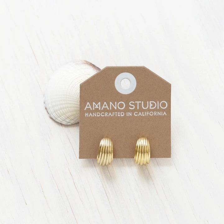 Amano Studio Earrings Vintage Ribbed Shell Hoop Earrings