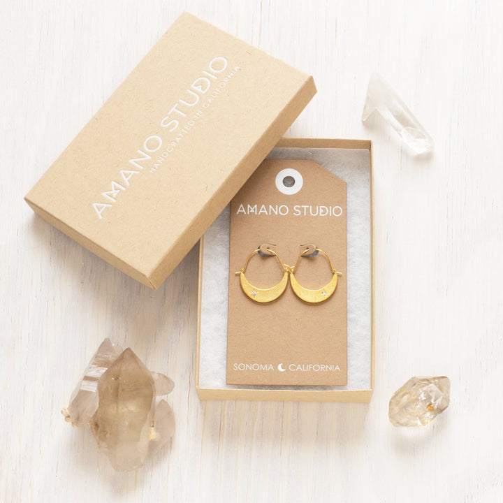 Amano Studio Fashion Crystal Starlight Crescent Earrings