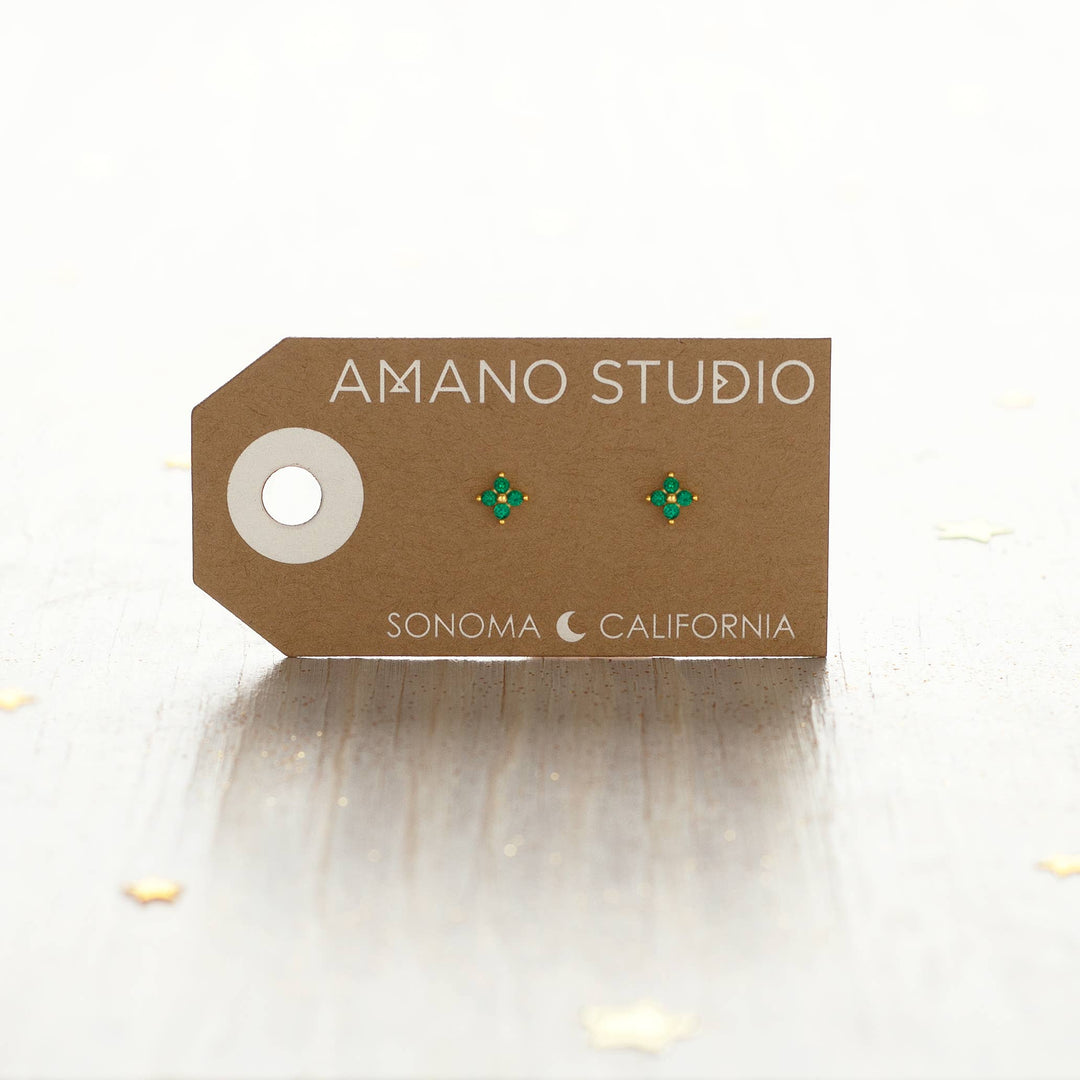 Amano Studio Fashion Emerald Green Crystal Flower Stud Earrings