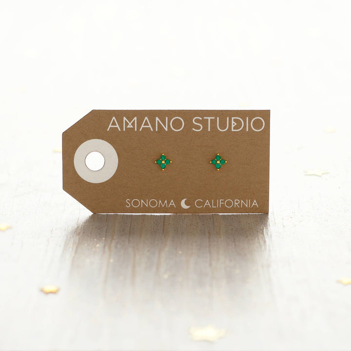 Amano Studio Fashion Emerald Green Crystal Flower Stud Earrings