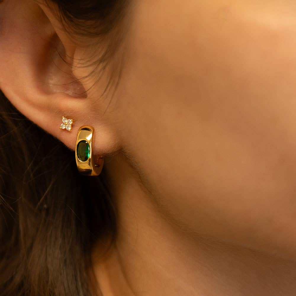 Amano Studio Fashion Emerald Green Crystal Flower Stud Earrings