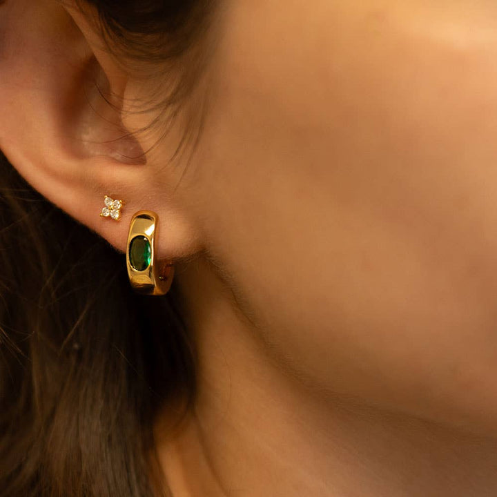 Amano Studio Fashion Emerald Green Crystal Flower Stud Earrings
