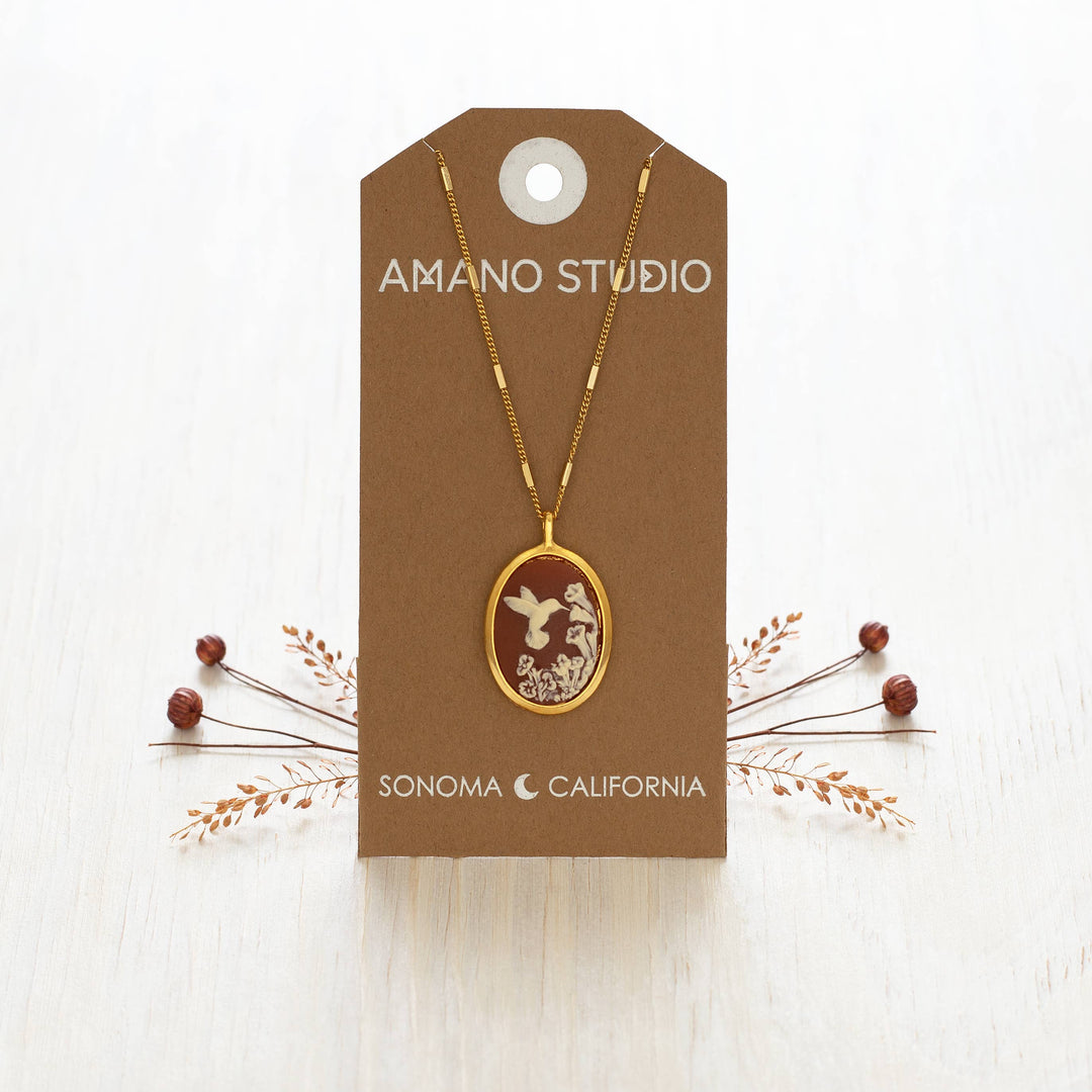 Amano Studio Fashion Hummingbird Vintage Cameo Necklace