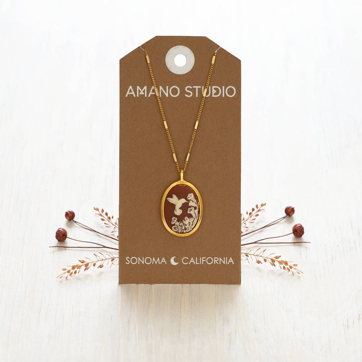 Amano Studio Fashion Hummingbird Vintage Cameo Necklace