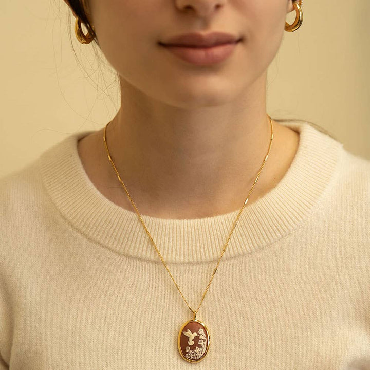 Amano Studio Fashion Hummingbird Vintage Cameo Necklace