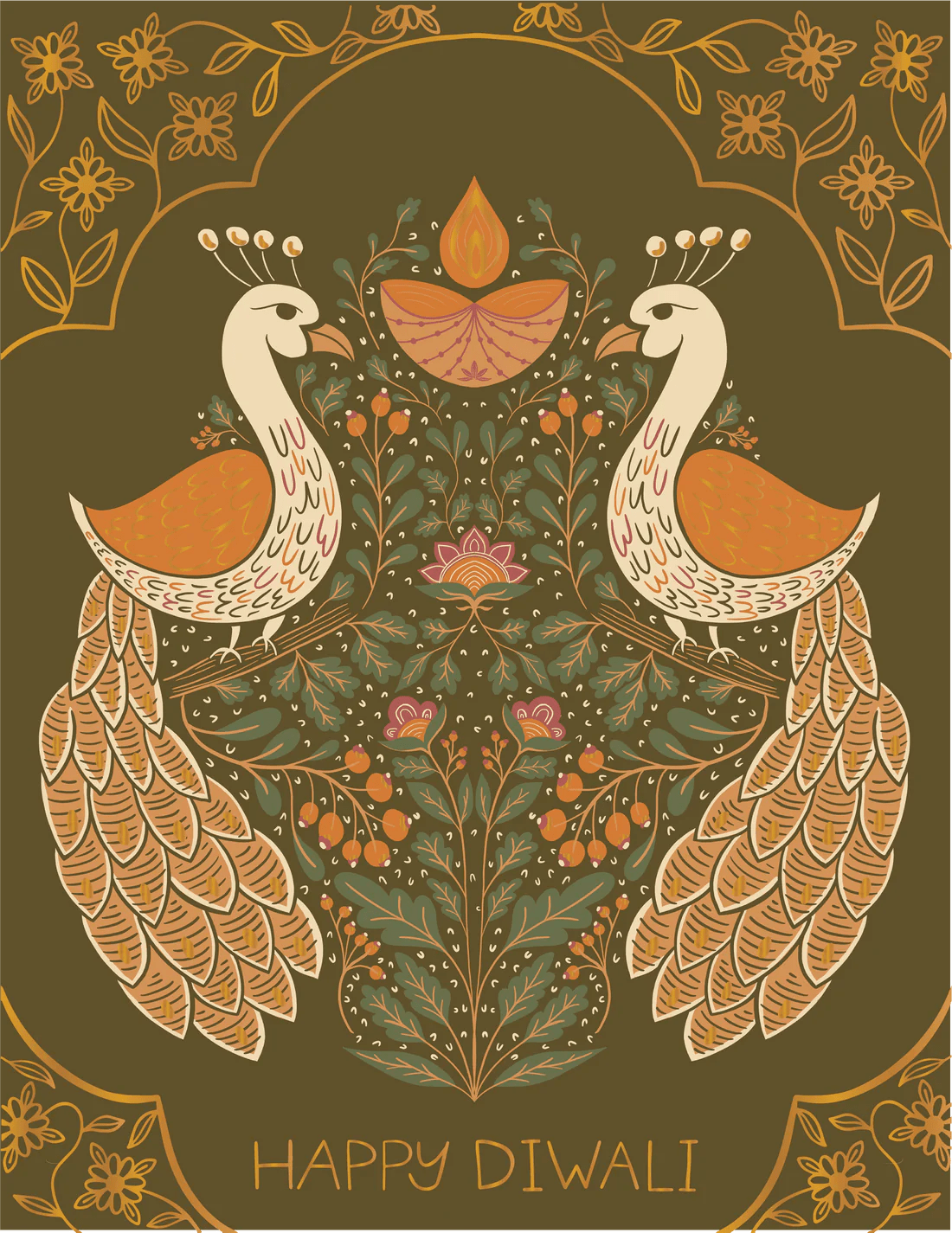 Amicreative Greeting Card Diwali Birds Gold Foil Greeting Card