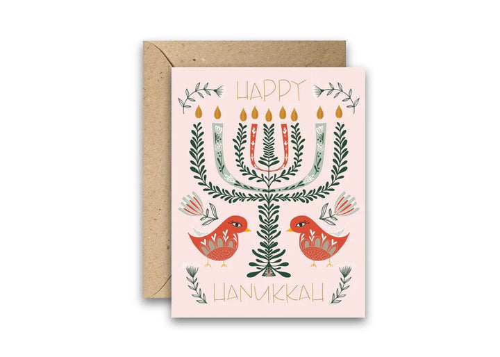 Amicreative Greeting Card Hanukkah Birds Gold Foil Greeting Card