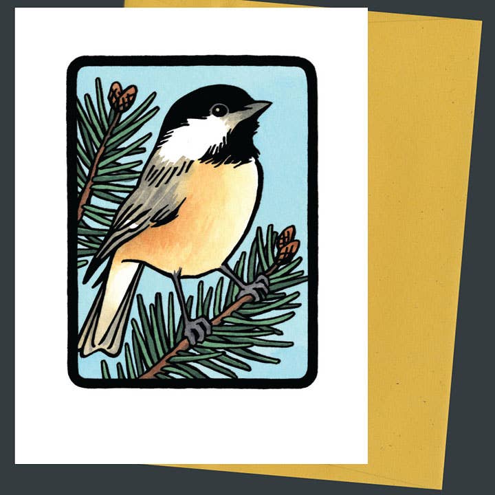 Anagram Press Card Black-Capped Chickadee Card