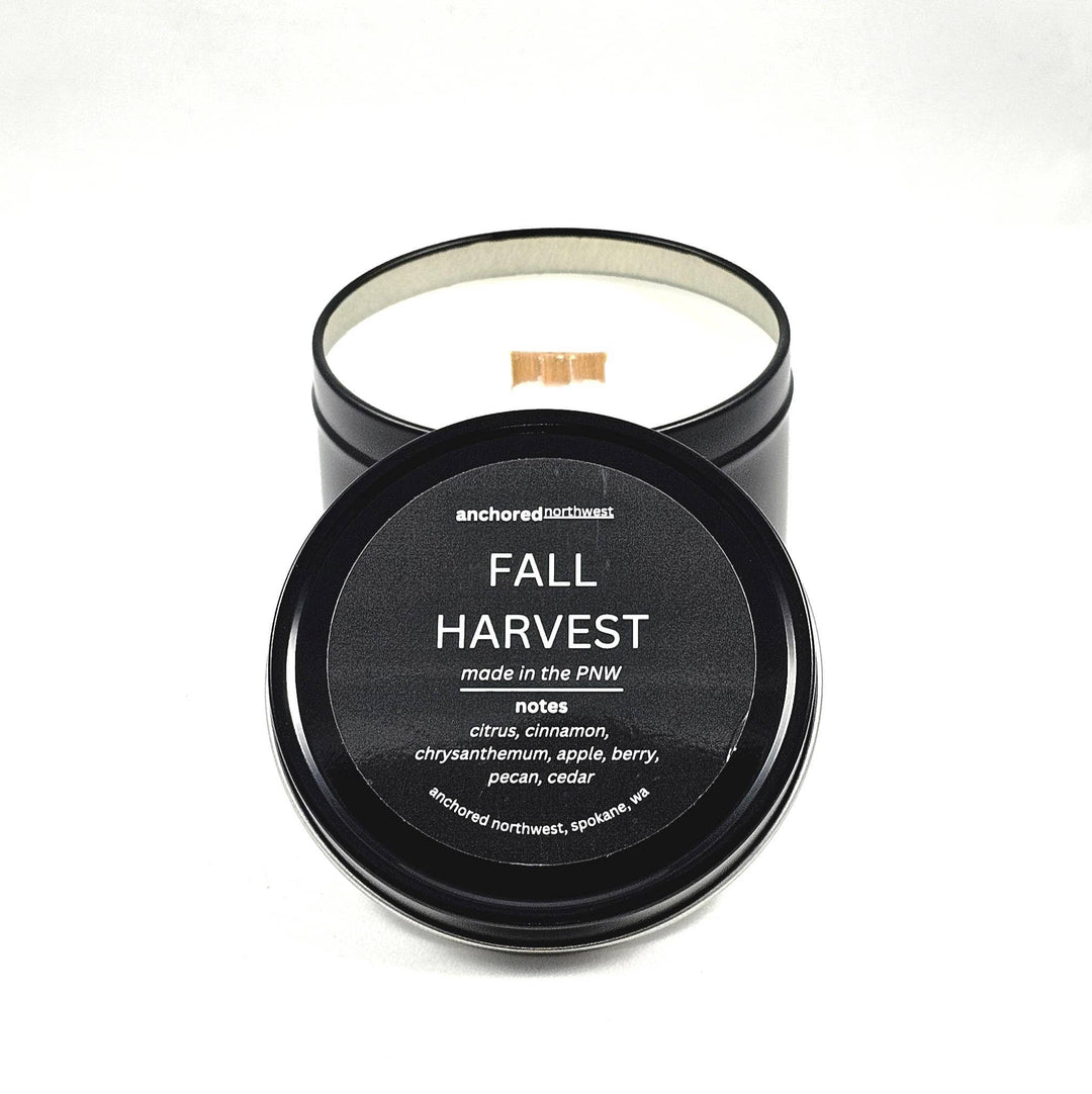 Anchored Northwest Candle Fall Harvest Travel Size Soy Candle in Tin