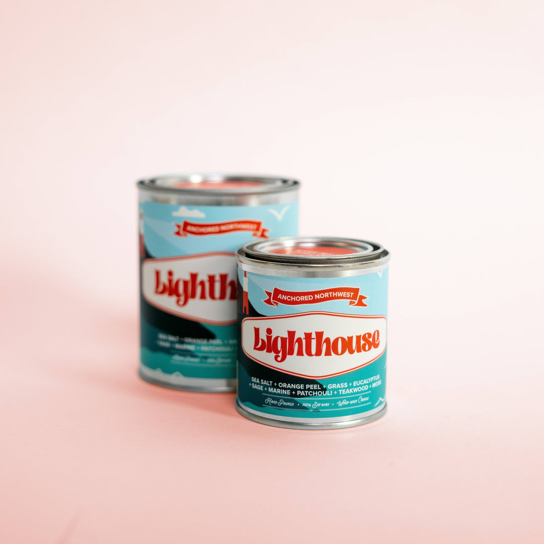 Anchored Northwest Candle Half Pint Lighthouse Wood Wick Paint Can Candle